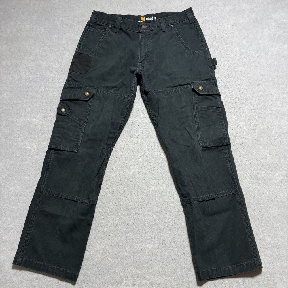 Carhartt Ripstop Double Knee Cargo Work Pants Mens 34 Black B342 BLK Relaxed Fit